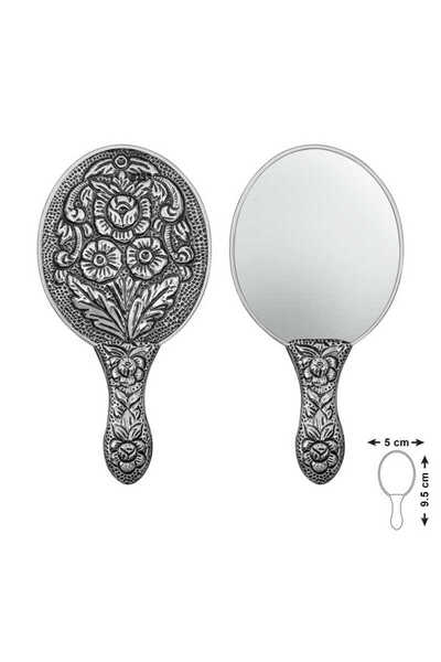 ahsun مرآة يد فضية بزخارف الأقحوان والورد