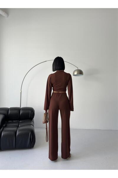 aytenli V-Neck Front Twisted Spanish Sleeve Top Elastic Size with Pockets P Palazzo Pants U Set