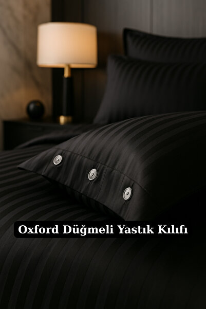 Morlay Преміум 100% бавовняний сатин Оксфорд з ґудзиками Двоспальний комплект постільної білизни з сатину в смужку