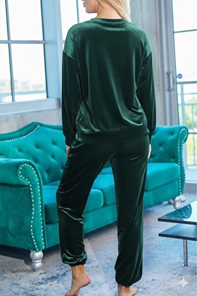 TUA MODA Tua Moda Women's Long Sleeve Round Neck Velvet Blouse and Pants Set