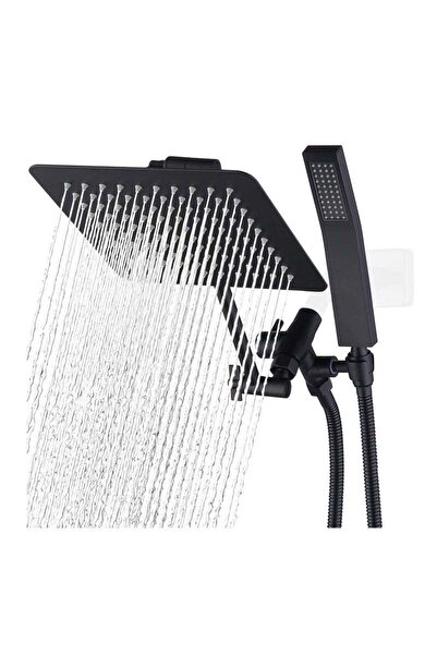 COOYA All Metal Dual Square Shower Head Combo 8" Rain Shower Head Handheld Shower Wand