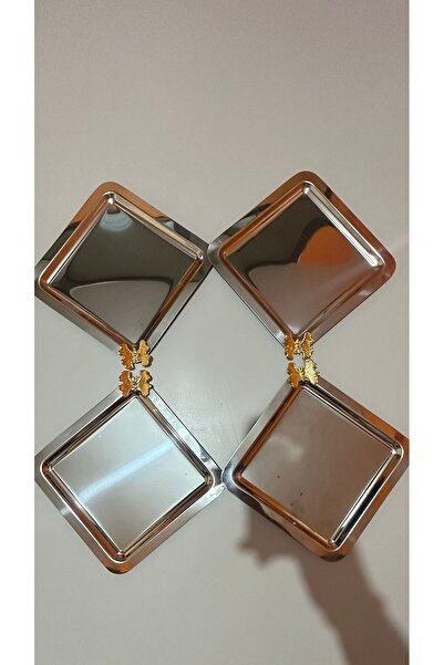 MGEStore Stainless Steel Silver Coffee, Tea, Decorative Presentation Serving Tray with 4 Butterfly Accessories