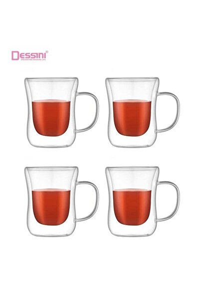Dessini 4-piece Double Wall Insulated Glass Mugs with Handle 250ml KD570