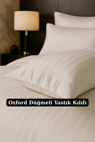 Morlay Set de lenjerie de pat din satin cu dungi duble, cu nasturi, din satin Oxford Premium bumbac 100%