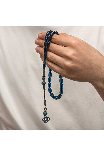 HERİF Aksesuar Silver Kazaz Tassel-Adorned Crimped Amber Prayer Beads - in a Lighted Box - Prayer Beads for Husband, Father, Lover