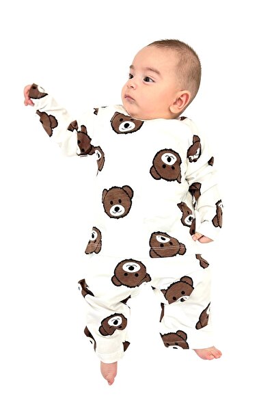 Drop Kids Baby Kids Pajama Set Two-Piece Set Dark Brown Teddy Bear Pattern