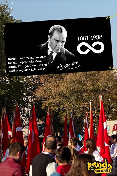 PANDA SOKAĞI 10 November Commemoration of Ataturk Banner 200X100 Vinyl Printing Tarpaulin Ataturk School Banner