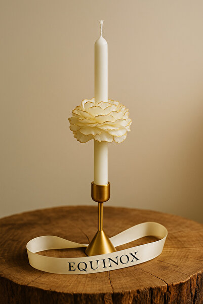 EQUINOX MUM Equinox (1’li) Gold Şakayık Detaylı Beyaz Şamdan Mum – El Yapımı ...