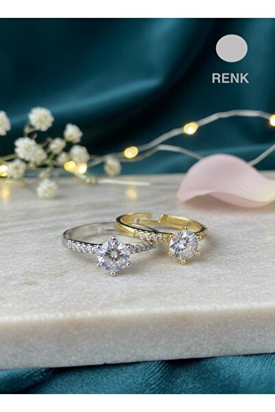 EKİDORA Lotus Solitaire Adjustable Steel Women's Ring Elegant and Stylish Design