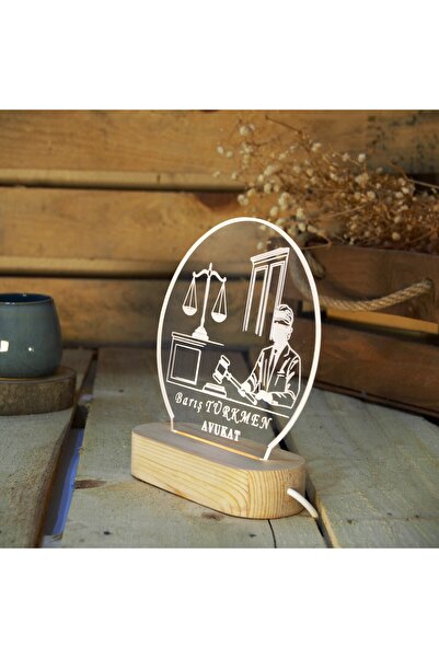 HeavenlyScarfs Erkek Avukata Özel Kişiye Özel Ahşap Tabanlı LED İsimlik Gece ...