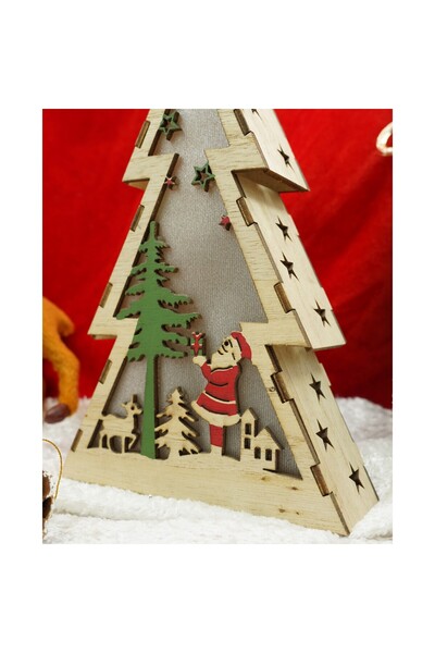 Bibilel Lighted Christmas tree decoration with Santa, brown, 14×5×20 cm, wood, indoor/outdoor