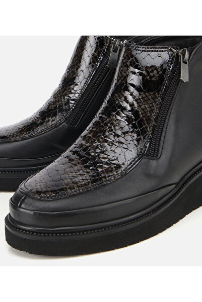 Hotiç Kadın Deri Siyah Dolgu Topuklu Deri Baskılı Topuklu Bot