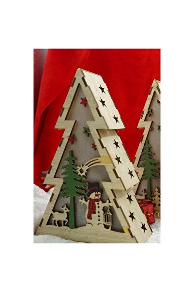 Flippy Φωτεινή διακόσμηση, Χριστουγεννιάτικο δέντρο με χιονάνθρωπο, Καφέ, Μ: 14 εκ., Π: 5 εκ., Υ: 20 εκ., Ξύλο,