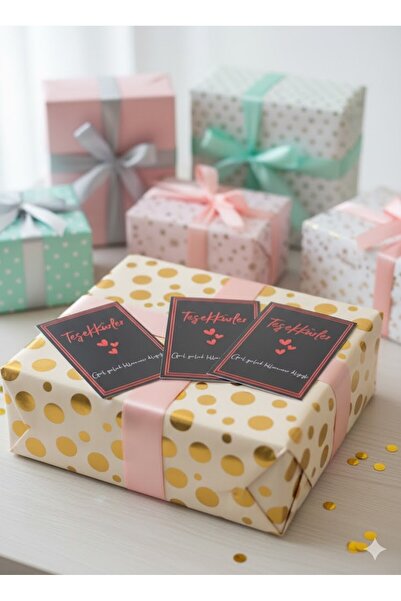 Emtory 50 Adet Çizgi Detaylı Teşekkür Kartı - 5 Model - Paketleme Kartı - 9x6cm Kalın Parlak