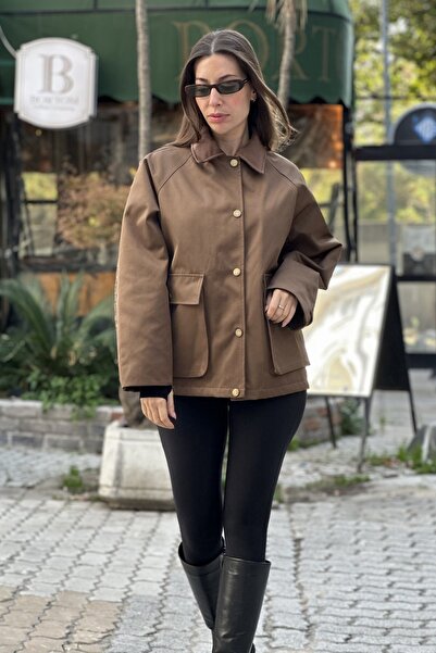 CurcunaShop Kadın Yakası Kadife Detaylı Bomber Ceket