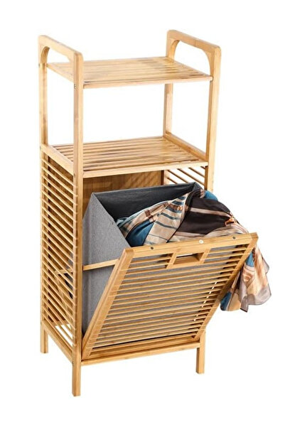 GENGSİ Bambu Banyo Dolabı, 2 Raflı Ahşap Çamaşır Sepeti ve Organizatör. Düzenleyici 75 Litre 95 x 30 x 40