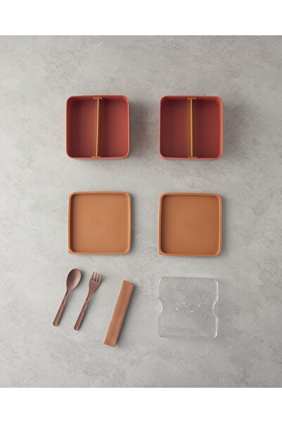 English Home Mezaluna Plastic 2-Tier Lunch Box 710 Ml+710 ml Orange