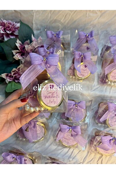 eliz 3 adet mor çantalı bride set ayna tarak bileklik sticker