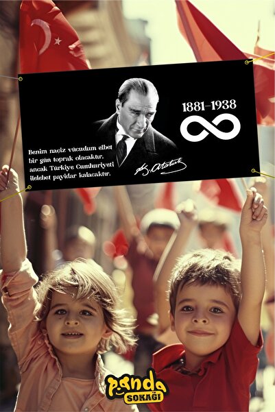 PANDA SOKAĞI 10 November Commemoration of Ataturk Banner 200X100 Vinyl Printing Tarpaulin Ataturk School Banner