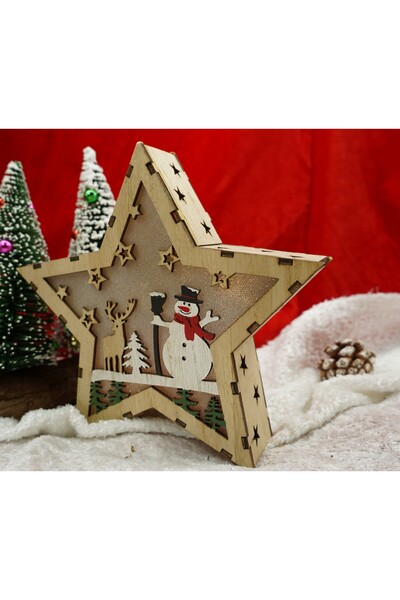 Bibilel Light-up star decoration with snowman, brown, 18×18×4 cm, wood, indoor/outdoor