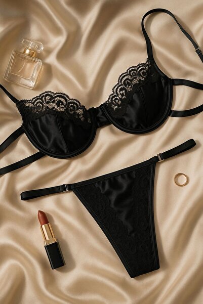 cdh çeyize dair herşey Set sutien din satin Amora negru