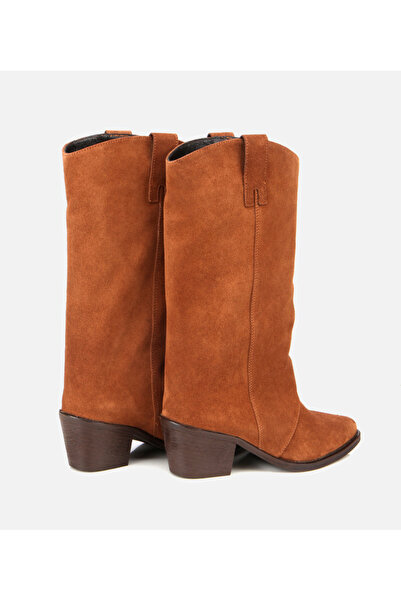 Hotiç Kadın Süet Deri Taba Kovboy Topuklu Bot