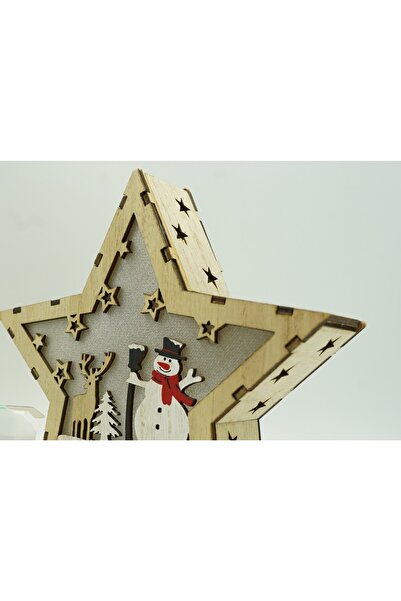 Bibilel Light-up star decoration with snowman, brown, 18×18×4 cm, wood, indoor/outdoor