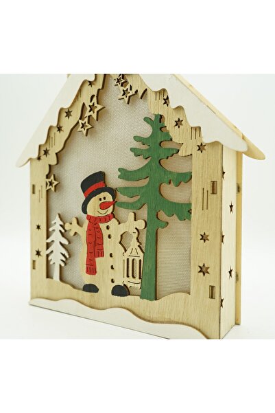 Bibilel Light-up house decoration with snowman, brown, 18x5x21 cm, wood, indoor/outdoor