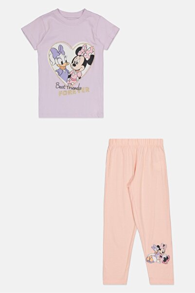 Disney Junior Toddlers Girl 2 Pieces Short Sleeve Minnie Graphic Print T-Shirt And Pants Sleepwear Set, Multicolor