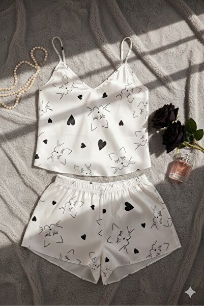 Rozea Giyim Saten Şortlu Gecelik Takım (Alt-Üst)