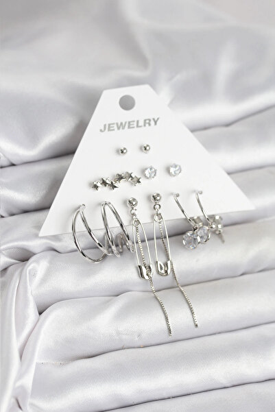 shopwave Silver Color 6-Piece Brass Earring Set