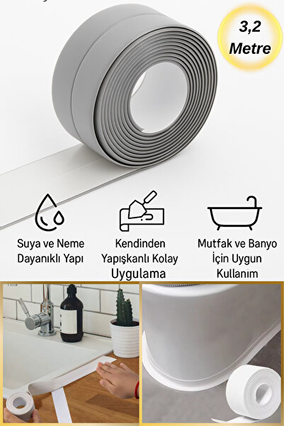 Hane Dostu 3,2 Metre Gri Renk Kendinden Yapışkanlı Sızdırmaz Bant | Mutfak ve...