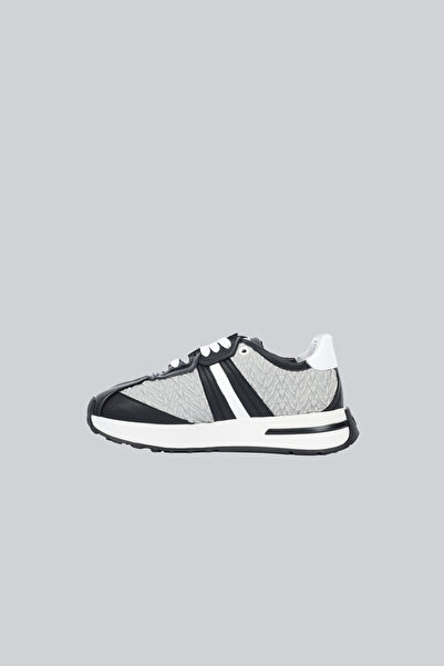 Emporio Armani Women's Embossed Patterned Leather-Look Comfortable Sole Gray Sneaker Ew003060 Af19771-Mc372