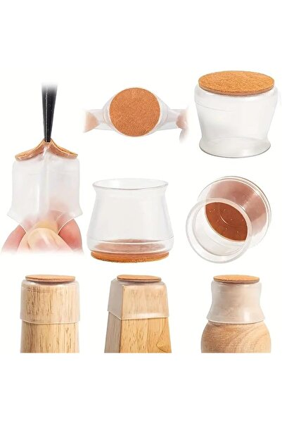 Raco Chair Leg Protectors, Non-Slip Felt Pads, Clear Round Table Base Covers, Floor Protection (4)