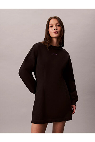 Calvin Klein Kadın Kloş Bisiklet Yaka Uzun Kol Kısa Boy Pamuklu Siyah Elbise LV047D227G-UB1