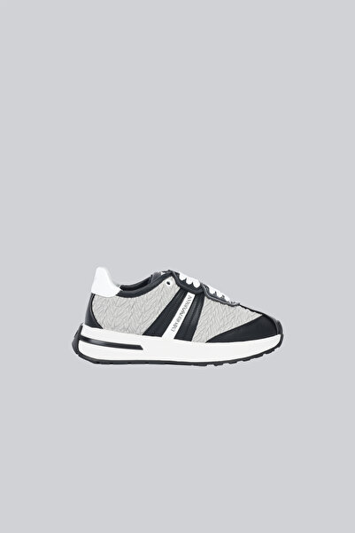 Emporio Armani Women's Embossed Patterned Leather-Look Comfortable Sole Gray Sneaker Ew003060 Af19771-Mc372