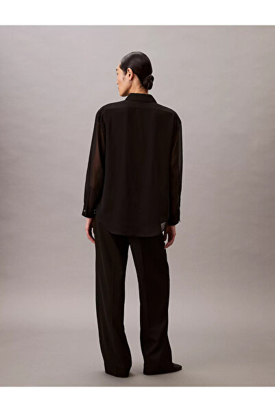 Calvin Klein Women's Regular Fit Sleeves Tulle Detailed Black Shirt Lv044B902G-Ub1