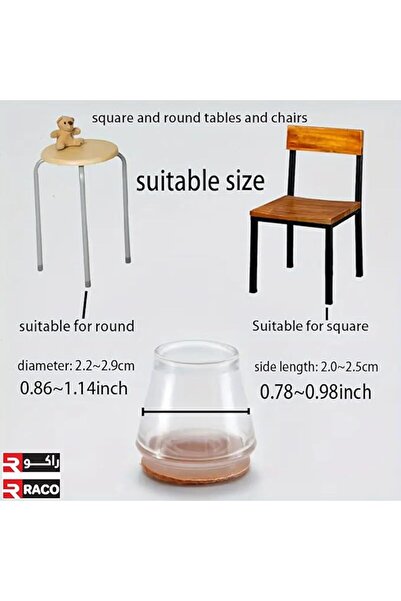 Raco Chair Leg Protectors, Non-Slip Felt Pads, Clear Round Table Base Covers, Floor Protection (4)