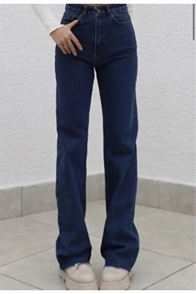 LİMABEL Elena 90's Dark Blue Casual Navy Palazzo Wideleg Jean Power Lycra Women's High Waist Denim Pants