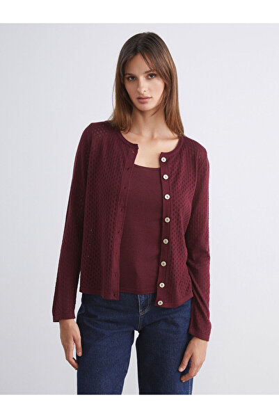 LC Waikiki Дамски плетен кардиган с кръгло деколте и ажурна изработка