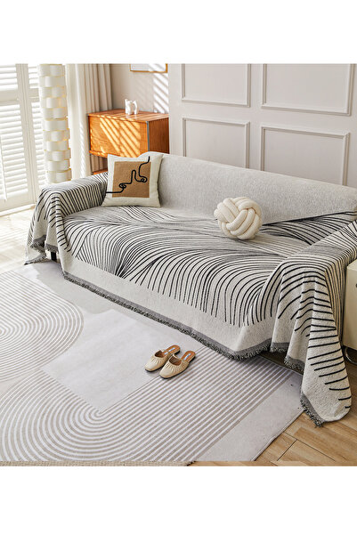 L&Wen غطاء أريكة، بطانية شينيل مع شرابات، قابلة للعكس ومزخرفة - رمادي، عرض 18...