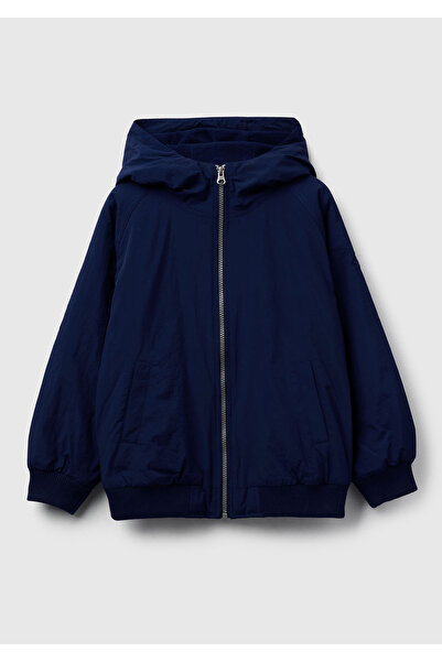 United Colors of Benetton Момчешка тъмносиня яке с качулка и цип с ребристи детайли