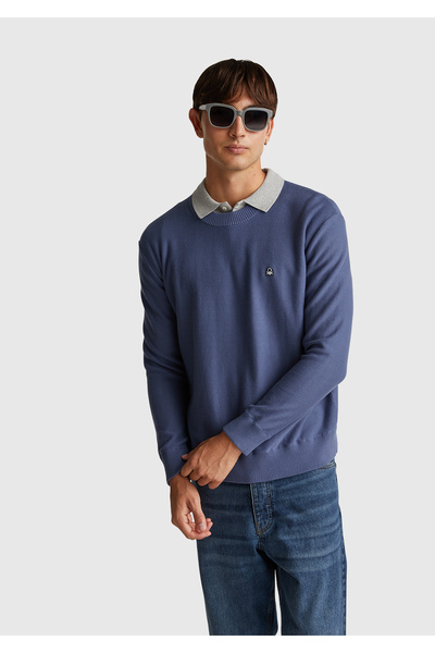 United Colors of Benetton Pulover pentru bărbați, albastru, din amestec de bu...