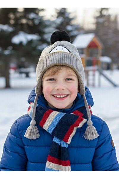 Kitti 4-8 Yaş Erkek Çocuk Polarlı Bere-Açık Kahve