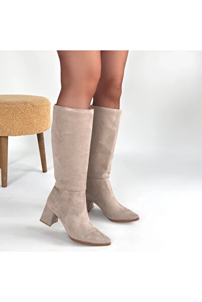 KAZAX Μπότες με τακούνι Roksa Beige Suede