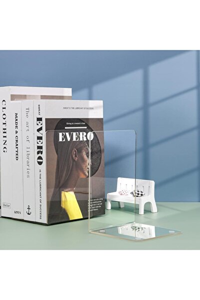 Saharaz 4 Pair Acrylic Bookend,Clear Plastic for Shelves Decorative Book End Desktop Organizer Book Holder