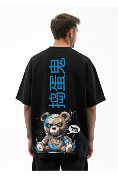OEM Men's Loose Fit T-shirt 'Trouble Maker' – 100% cotton, blue teddy bear graphic, size L