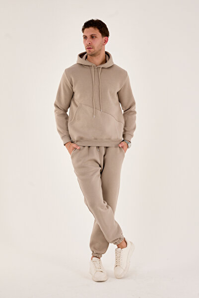 Pavotti Erkek 3 İp Yan Cep Detaylı İçi Polarlı Kapüşonlu Eşofman Takımı ( Puf Kumaş )