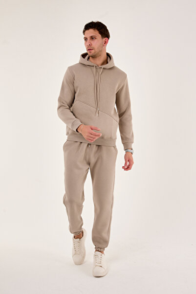 Pavotti Erkek 3 İp Yan Cep Detaylı İçi Polarlı Kapüşonlu Eşofman Takımı ( Puf Kumaş )