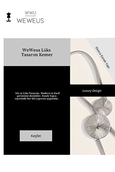 Weweus Gri Parlak Oval Lüks Tasarım Premium Kadın Kemer